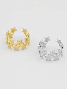 1 pezzo Anello aperto a stella a cinque punte minimalista alla moda, anello a doppia stella in stile vintage