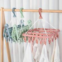 1pc 32-Clip Rotating Plastic Drying Rack, Space-Saving Folding Clothes Hanger, Suitable For Socks, Underwear And Small Garments, For Bedroom, Bathroom, Closet And Dorm Storage, Laundry Room Accessory, Clothes Drying Rack