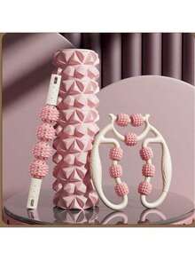 EVA Foam Roller And Handheld Massage Ball - Muscle Relaxation Yoga Set, Hollow Design, Fitness Roller Kit, Foam Yoga Roller, Fitness Roller, Yoga Roller, Massage Equipment, Fitness Massage Roller, Hollow EVA Spiky Massage Ball, Foam Roller For Fitness, Yoga & Fascia Massage Tools, Weight Loss Equipment