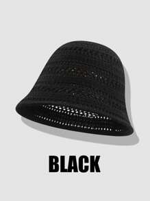 1pc Women Solid Color Knitted Hollow Out Bucket Hat, Simple Fashion Versatile Summer Breathable Sun-Shading Cap, Face Slimming Bucket Hat