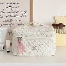 1 pieza / 2 piezas / 3 piezas Bolsa de cosméticos para mujer con estampado floral de dibujos animados, juego de bolsas de cosméticos, bolsa de almacenamiento de cosméticos de viaje multifuncional portátil, bolsa de almacenamiento de belleza con compartimentos, bolsa de aseo de viaje, para sombra de ojos, base, crema para los ojos, máscara, polvo suelto y artículos de tocador, adecuado para uso de maquillaje en fiestas, vacaciones y bodas