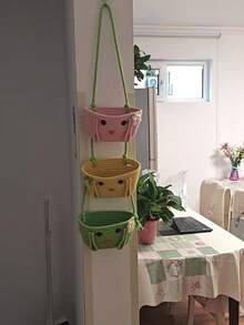 1pc 3-Tier Tasseled Storage Hanging Basket, Handmade Rope Organizer For Kitchen, Living Room, Bedroom, Bathroom, Home Decor - Multicolor - View 3