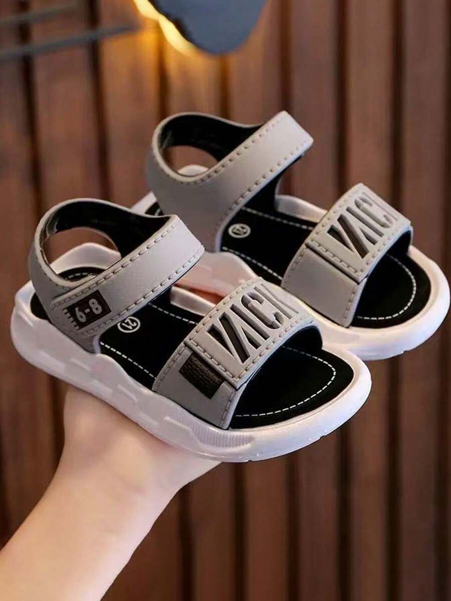 1 Pair Kid Boys' PVC Soft Bottom Non-Slip Sandals, Toddler & Little/Big Boys Summer Shoes - Grey - View 1
