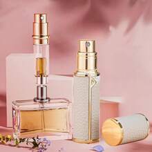 5ml Golden Refillable Perfume Atomizer - Portable Travel Spray Bottle With Leather Case, Mini Cologne Dispenser For Women & Men, Leakproof Essential Oil Bottle For Purse, Gym Bag & Travel - 白色 - 查看 7