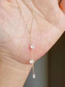 1件S925纯银水滴形锆石吊坠项链，几何Y形长流苏锁骨链，简约优雅，适合女性日常佩戴或作为礼物 - 金色 - 查看 7