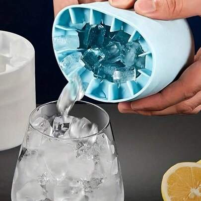 1 Khuôn làm đá viên di động bằng silicon màu hồng, Máy làm đá viên hình trụ 3D, Khay đá silicon dễ tháo lắp, Có nhiều ngăn và thiết kế hình xô đơn giản có nắp, Máy làm đá có thể tái sử dụng, Thích hợp cho gia đình, quán bar, câu lạc bộ và hoạt động ngoài trời