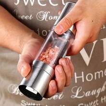 二合一不锈钢盐胡椒研磨器，无需电池 - 盐胡椒研磨器，手动两用研磨器，可从细磨到粗磨调节，非常适合露营或旅行，陶瓷刀片 - 厨房香料研磨器，厨房小工具