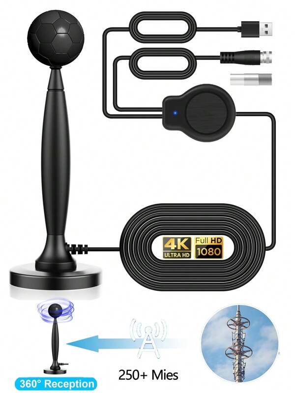 YAIUZGOO 2025 Upgraded TV Antenna For Smart TV 360°&Long Range Reception TV Antenna For Local Channels Easy Setup Digital HD Antenna For T V Without Cable With Signal Amplifier HDTV Coax Cable