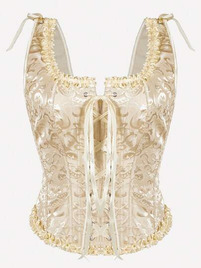 1 pieza Corset superior con tirantes de encaje y jacquard estilo gótico para mujer