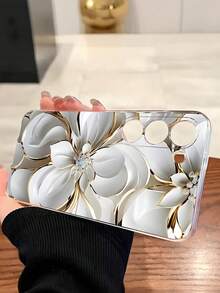 1 件时尚白色金属花透明软保护手机壳适用于三星 Galaxy A04e/12/A13/A14/A34/A50/A52/A53/A54/S21/S22/S23/S24/S25/S25 超防水防震防摔防刮