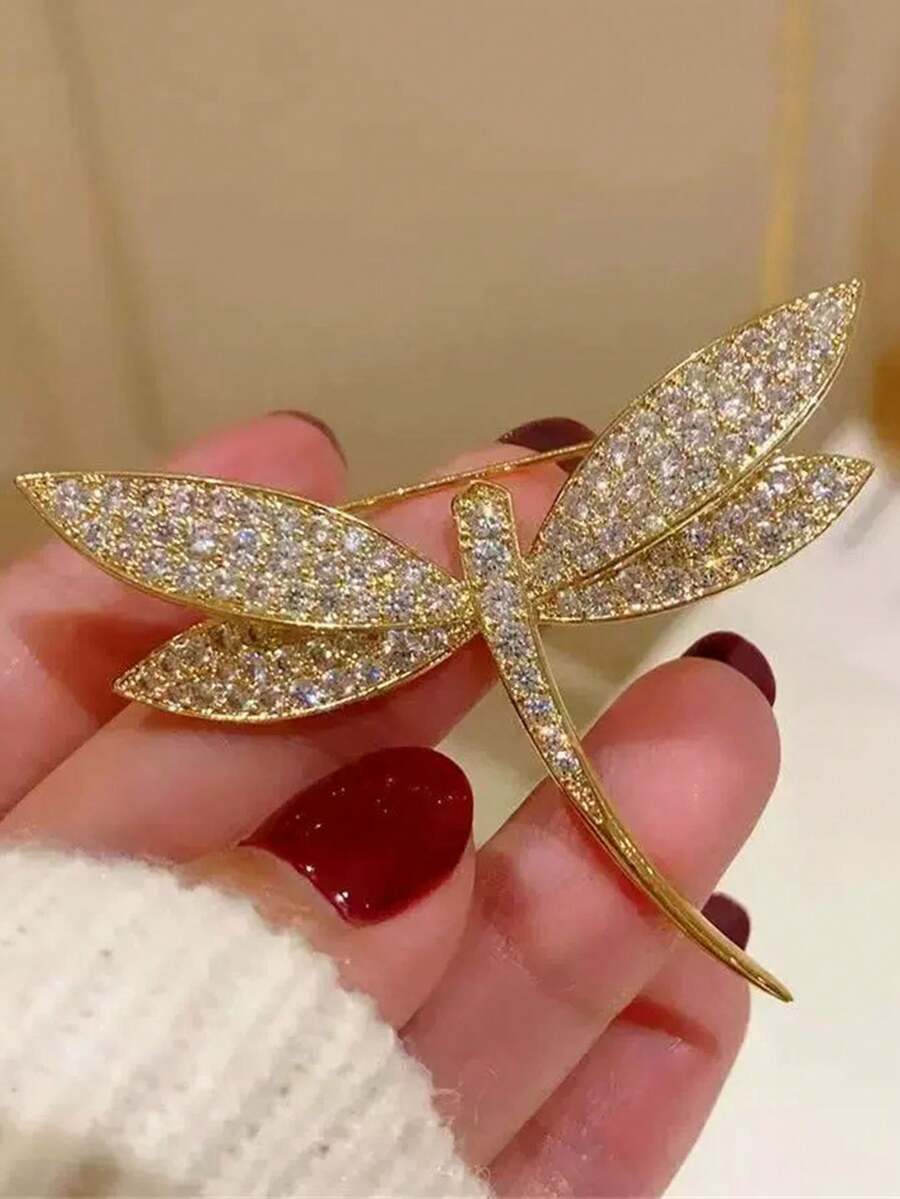 1 件微镶嵌水晶蜻蜓胸针，女士时尚翻领别针，适用于夹克，完美礼物办公室配件衬衫珠宝圣诞节万圣节衣服别针有趣可爱的教师礼物万圣节配饰教师节 - 彩色 - 查看 1