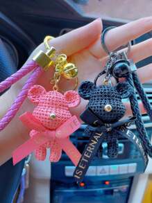 1pc Creative Resin Plush Teddy Bear Car Keychain, Fashion Cute Handbag/Earphone Case, Unisex Daily Use Or Couple Gift Valentine's Day Valentines Car Accessories Bag Charm School Goth Y2k