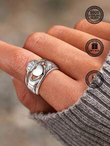 1pc S925 Sterling Silver Ring - Claddagh Celtic Wedding Band, Eternal Love Couple Ring, Loyalty Ring, Perfect For Expressing Love, Valentine's Day, Birthday Gift, Suitable For Daily Wear, Wedding, Party, Comes With Gift Box - Antique Silver - View 6