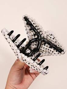 发夹 1 件高端波尔卡圆点和仿珍珠发夹装饰，大号，适合女士发饰优雅爪夹，学校用品，大学