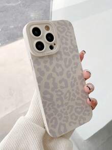 Cheetah,Leopard Print 1pc White Leopard Print Personalized TPU Anti-Drop Phone Case, Compatible With Apple 16, 15, 14, 13, 12, 11 Pro Max - Beige - View 3