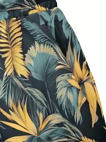 Men's Summer Printed Pattern Drawstring Waist Slant Pocket Hawaiian Quick-Dry Double-Layer Mesh Lining Shorts, Tropical Flower 3D Print Fashionable Casual Beach Vacation Bermuda Shorts, Swim Trunks - Multicolor - View 5