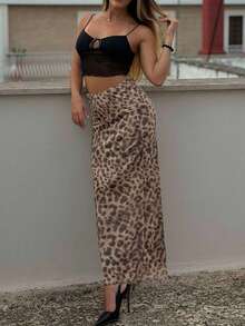 女士豹纹休闲时尚街头服饰派对度假 Y2K 裙子节日春夏 - 棕色 - 查看 4