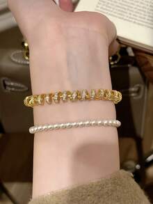 1 Stück Vintage Stil Armband mit vollständiger Strass-Wellenstruktur und Handydraht, elegant & luxuriös Damen Armreif, geeignet für den täglichen Gebrauch und als Geschenk