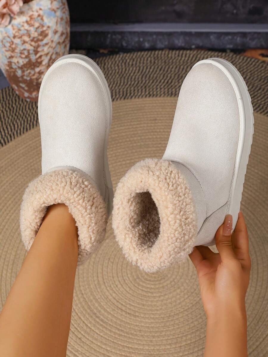 Giày bốt đi tuyết nữ kiểu dáng retro thanh lịch, màu trơn, chất liệu lông cừu, đế dày chống trượt, cổ thấp, ấm áp và chống lạnh, giày bốt mùa đông dày dặn, ấm áp, chống đóng băng, chống thấm nước và chống trượt, thoải mái, thiết kế unisex, giày ngoài trời chống trượt thoải mái với đế dày phẳng, dép mùa đông - Màu be - Xem 1
