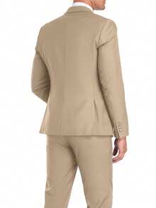2pcs Men's Elegant Solid Color Suit, Double-Breasted Slim Fit Single-Breasted, Suitable For Party, Wedding Etc., Champagne Color, Size XS-XXXL - 香檳色 - 查看 3