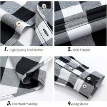 2025 Best Alimens & Gentle Men's Button Down Regular Fit Long Sleeve Plaid Flannel Casual Shirts - 白色/黑色格子 - 查看 4
