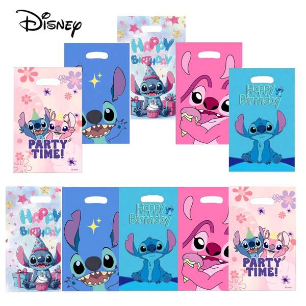 Disney 50pcs Stitch Mixed Packaging Gift Bags, Party Decoration Gift Bags, Theme Party, Birthday Party Decoration Bags, With Handles, Suitable For Gift Storage