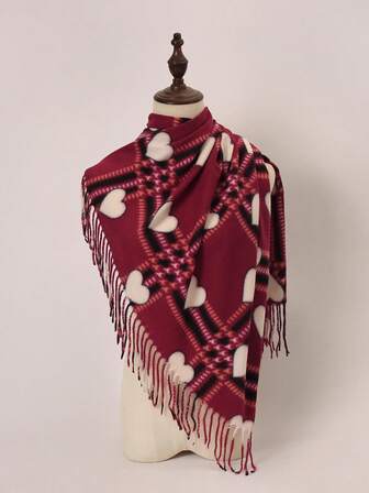 1 件几何图案休闲涤纶围巾，冬季