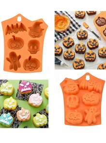 1 件万圣节南瓜和巧克力慕斯、南瓜形糖果模具托盘、南瓜鬼蝙蝠头骨软糖巧克力模具适用于 DIY 工艺品、纸杯蛋糕装饰、肥皂果冻 - 非常适合 DIY 烘焙和厨房手工艺品 - 橘色 - 查看 10