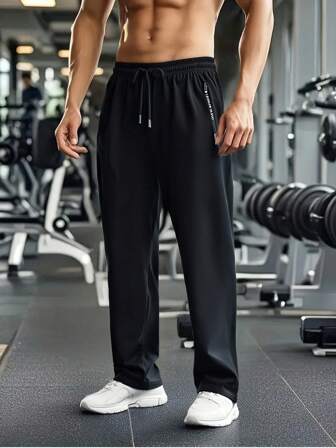1PC Men Drawstring Waist Solid Sweatpants Long Sweat Pants Plain Gym Basic , Fall
