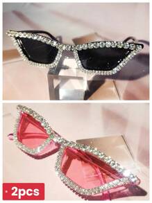Eyeglasses#17078 1pc Women's Rhinestone Decorated Intense Reflective Glittering Rhinestone Effect Cute Party Glasses, Suitable For Weddings, Music Festivals, Street Photography, Decorated With Crystal, Pink Frame Y2K Luxury Holiday Party Makeup Cute Cat Eye Glasses For Beach, Theme Parties (Comes With Cleaning Cloth), Selfie Travel Stylish Black, Red, Blue, Silver, Green, Pink Valentines Y2KFest MusicFest For Summer Beach Vacation,Outdoor,Travel Shades Fashion Glasses Rhinestone Decor Party Style Cat Eye Frame For Music Festival Preppy Style For Back To School