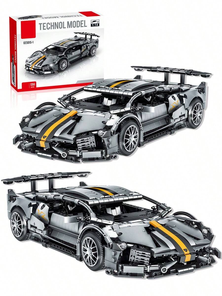 Building Block Toy, 1,356 Pieces. A Silver-Gray Supercar Assembly Toy With High Difficulty Level For Adults. It Is Suitable As A Festival Gift, A Birthday Gift, A Christmas Gift, A Thanksgiving Gift, Or A New Year's Gift.