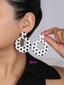 4/2pcs Simple Personality Black & White Polka Dot Acrylic Earrings For Women, Lightweight, Fashionable, Hypoallergenic, Suitable For Work, Beach, Street Style, Party, Holiday, Daily Wear, Back To School Season