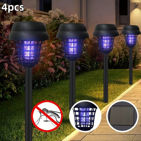 2/4 pièces Lampes LED anti-moustiques solaires pour pelouses, dispositifs de contrôle des moustiques efficaces, gadgets de capture d'insectes, tueurs de moustiques électriques pour l'extérieur, convenant pour les villas, les jardins, les parcs et les pelouses.