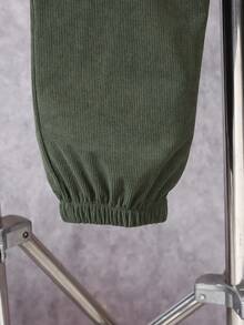 Tween BoySpring/Autumn Corduroy Long Sleeve Shirt With Pockets & Casual Pants Gentleman Suit Set - Green - View 7