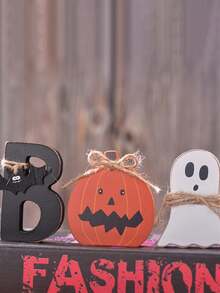 3pcs BOO Halloween Wooden Decorative Ghost Figurine, Cute Ghost Pumpkin Figurine, Available In Large, Medium And Small Sizes. Suitable For Halloween, Table Decor, Tray Decor, Room And Bedroom Decor, Festival Gifts, And Party Gifts