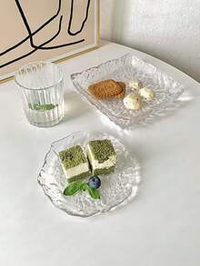 日式不对称玻璃盘子、粉色圆形甜点托盘、寿司、水果和牛排创意餐具餐盘、生日和情人节粉色浪漫托盘、高端家用/餐厅盘子。 - 彩色 - 查看 2