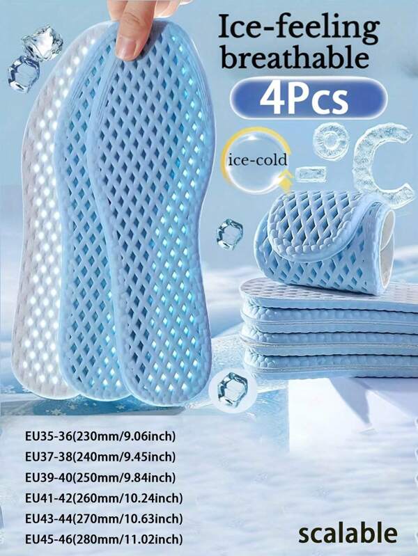 Summer Ice Feel Insoles - Cool, Breathable, Sweat-Absorbing, Shock-Absorbing Comfort For Sports And Casual Shoes, Insoles For Men And Women, Sweat-Absorbing Material, Breathable Cool Insoles With Sweat-Absorbing, Odor-Resistant And Cool Feeling, And Barefoot Shock-Absorbing Pads, Suitable For Home Use, Dormitory And Back-To-School Gifts