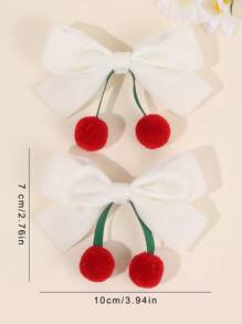2pcs Cherry Hair Bows For Girls White Cherry Bow Alligator Clips Cute Sweet Bow Hair Clips Baby Toddlers Vacation Gifts Bow Barrettes Lovely Fruit Bow Hair Clips Teens Hair Accessories