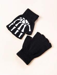 1 Paar Skelett-Hand-Muster Fingerlose Handschuhe für Herren und Damen für Partys und Halloween