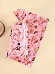 25/50/100pcs Pink Merry Christmas Plastic Gift Bags, Gingerbread Man Pattern, Transparent Candy Bags With Ribbon, 2026 Christmas Decoration, Suitable For Home Christmas Celebration, Durable Party Gift Bags, Gift Wrapping Bags, Winter Holiday Christmas Party Decoration, 2027 Happy New Year, Multi-Purpose Christmas Gift - Multicolor - View 9