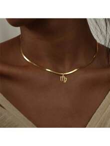 New Classic 12 Zodiac Sign Necklace, Women Herringbone Chain Necklace - Yellow Gold - View 5