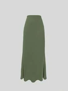 Elegant Vacation Casual Solid Color Skirt - Dark Green - View 4