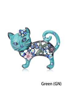 复古花卉猫咪胸针，镶嵌闪亮水钻 - 奇思妙想的猫咪别针，可用于外套/包包装饰和爱猫人士的礼物 - 貓(0462) - 查看 8