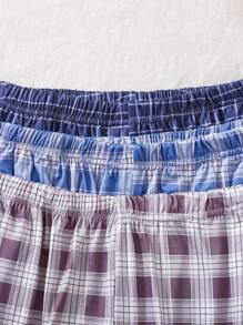 3-częściowe męskie spodnie do spania w kratę z kieszeniami, stylowy wzór w kratkę i praktyczne kieszenie, ubrania na jesień