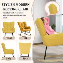 Nursery Rocking Chair Teddy Upholstered Glider Rocker,Rocking Accent Chair Padded Seat With High Backrest ,Solid Wood Legs For Nursery Bedroom Living Room - Yellow - View 6