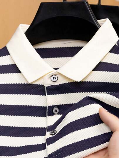 Camisa polo de rayas de punto para hombres - Elegante y cómoda - Punto