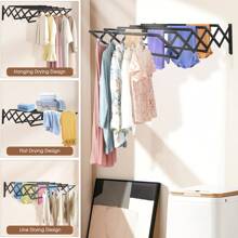 Black 42-80CM Wall Mounted Clothes Drying Rack, Foldable Wall Mount Laundry Drying Rack Folding Indoor, Drying Rack Clothing Collapsible, Retractable Towel Rack, Space Saver With 7 Drying Rods - one-size - View 6