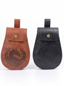 2pcs/Set Medieval Dragon Embossed Faux Leather Belt Pouch - Renaissance LARP & Cosplay Waist Bag - Multicolor - View 8