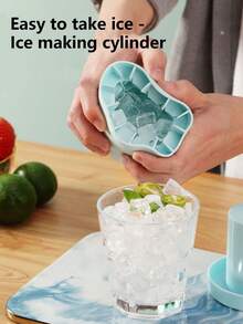 1 件迷你硅胶冰块模具，圆柱形 3D 制冰机，简易桶形设计制冰机托盘带盖，适用于厨房海鲜生鱼片，返校用品 - 彩色 - 查看 2