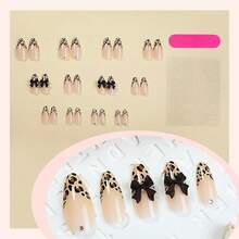 24Pcs Flower Press On Nails Extra Short Almond Fake Nails Colorful Floral Artificial Spring Nail Design French Tip False Nails Pink Full Cover Glue On Nails For Women Girls Acrylic Nails Decoration - 豹紋假指甲-10 - 查看 3